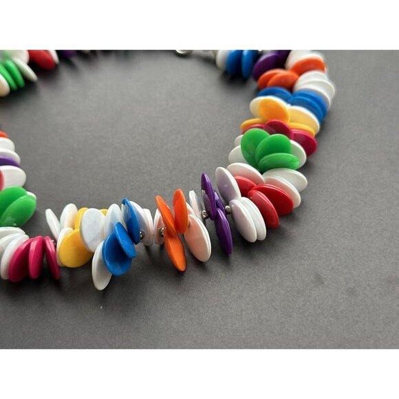 Beaded Necklace set Of 2 - brown Kukui nut Hawaiian, Multicolor Plastic Disks - Picture 4 of 9